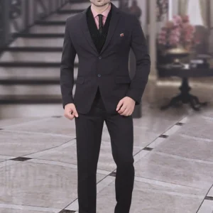 Dark Grey Terry Rayon Lapel Suit
