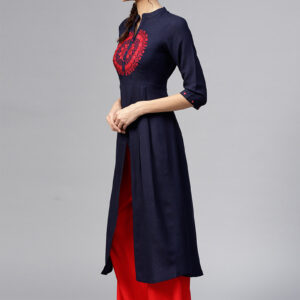 Blue Rayon Knee Length Kurti Work Wear
