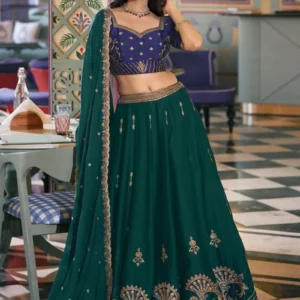 Green Rangoli Silk Embroidered Sequins Lehenga Festive Wear