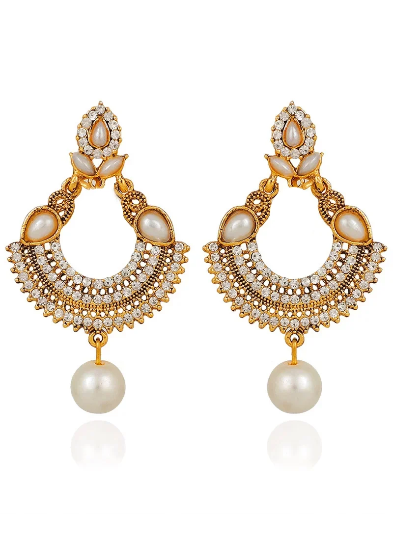 Gold N White Danglers Festive Wear
