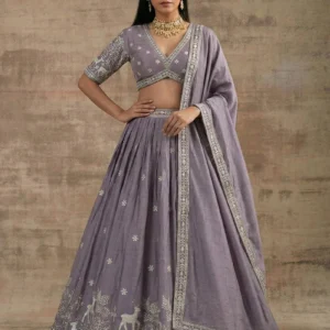 Radiant Lavender Super Satin Silk Sequins Zari Embroidered Resham Thread Umbrella Lehenga Wedding Wear